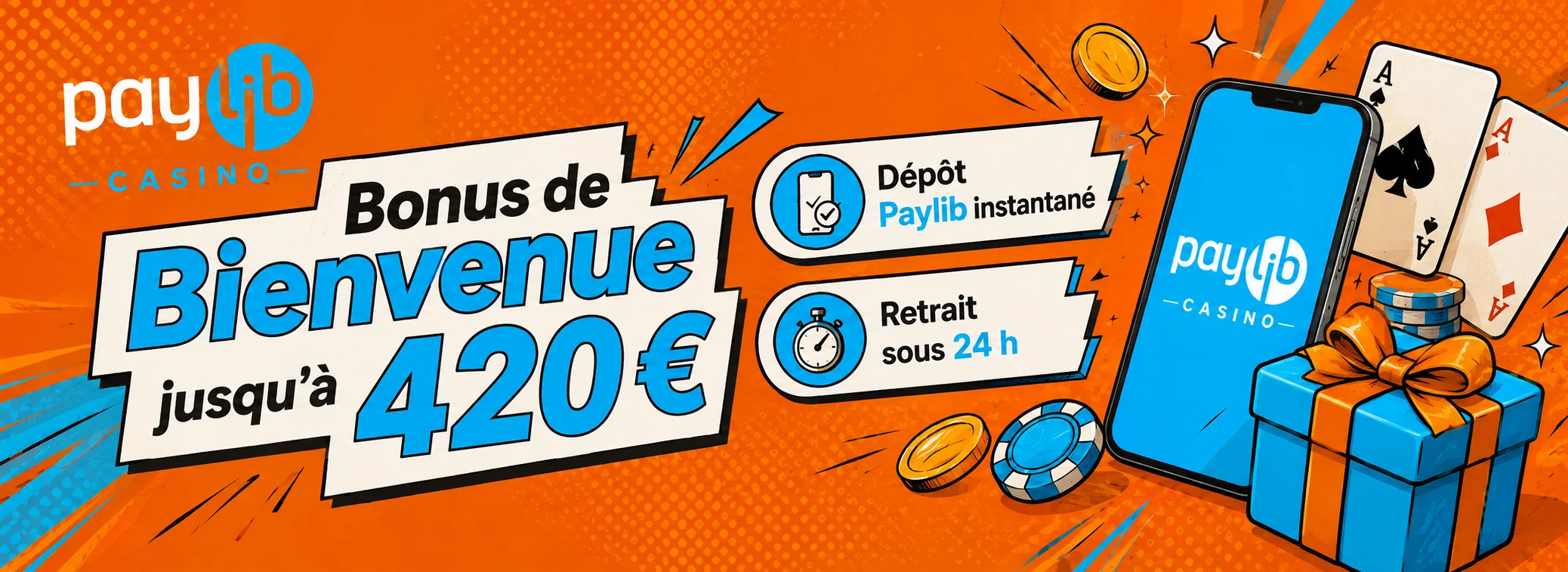 Bonus de bienvenue Paylib Casino — 100 % jusqu'à 420 € et 100 tours gratuits