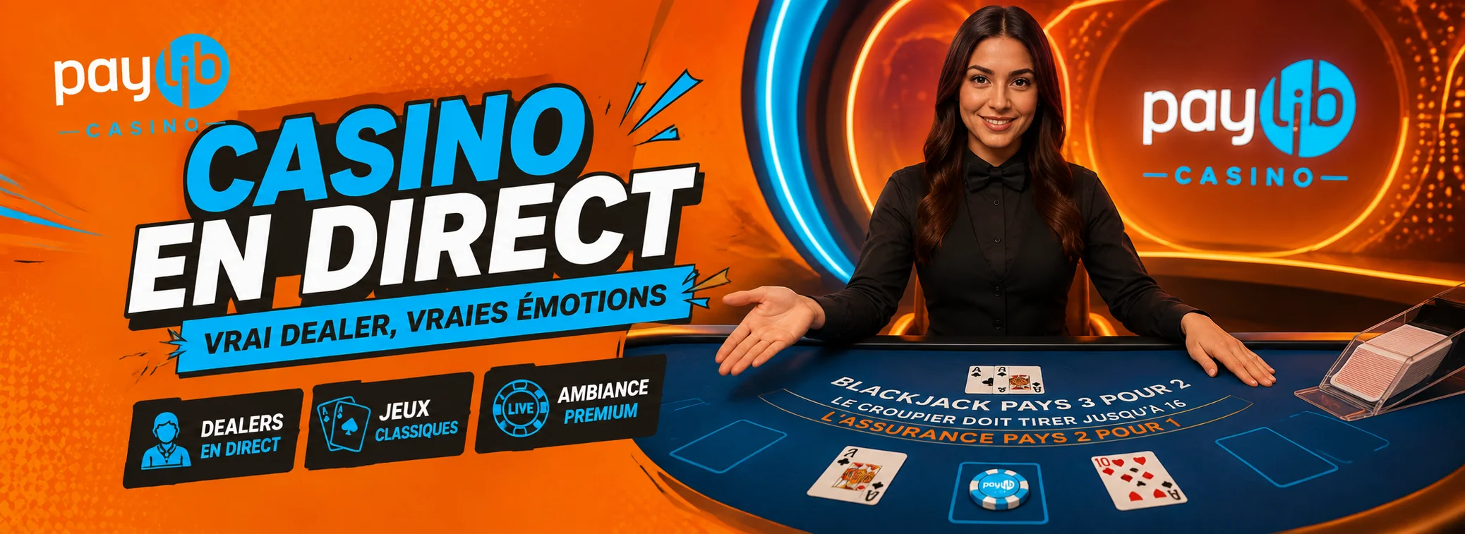 Casino en direct Paylib Casino — Crazy Time, Lightning Roulette et Monopoly Live avec croupiers francophones